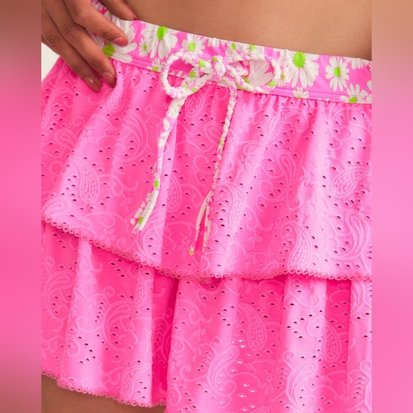 LOVESHACKFANCY X HURLEY - EYELET PAISLEY TIERED MINI SKIRT - Picture 2 of 7